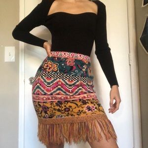 Anthropologie Tribal Fringe Skirt